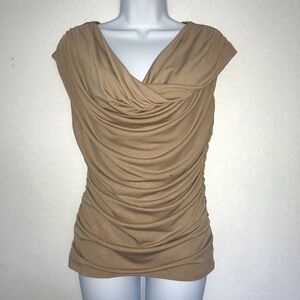 Soulmates Draped Cap Sleeve Tan Gold Shimmer Top S